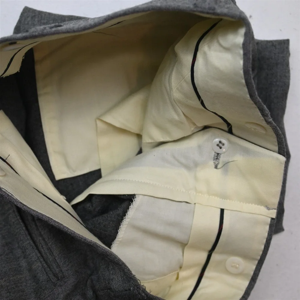 Vtg USA Made 42L 30x34 Gray Herringbone 100% Wool Flannel Mens Jacket Pants Suit